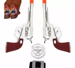 Kit da cowboy: distintivo e 2 revolver con fondina in plastica 9x18 cm