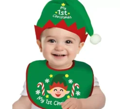 Kit da elfo per bambini: cappello verde e bavaglino