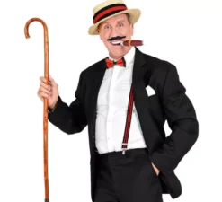 Kit da gentiluomo anni '20: cappello, bretelle, papillon, sigaro e baffi