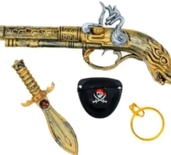 Kit da pirata armato: archibugio, coltello, toppa e orecchino