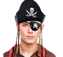 Kit da pirata: cappello con trecce, orecchino e benda sull'occhio