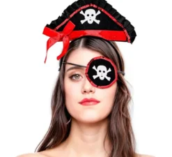 Kit da pirata: mini cappello da pirata con fascia e benda sull'occhio