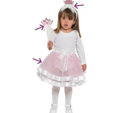 Kit da principessa rosa per bambina: tiara, bacchetta e gonna