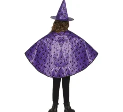 Kit da strega lilla per bambini: mantello e cappello