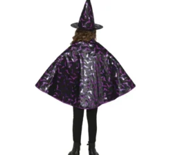 Kit da strega per bambini nero e lilla: mantello e cappello