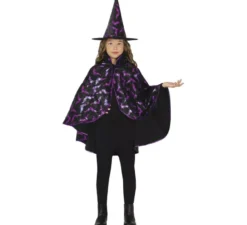 Kit da strega per bambini nero e lilla: mantello e cappello