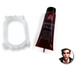 Kit da vampiro: provetta di sangue finto e dentiera