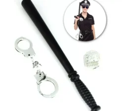 Kit della polizia: manette, manganello e distintivo giocattolo