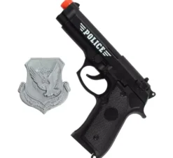 Kit della polizia nera: pistola giocattolo e distintivo
