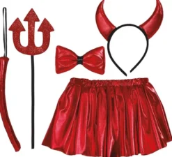 Kit Diavolo per Bambini: Tutù, Cerchietto, Papillon, Coda e Tridente 30 cm