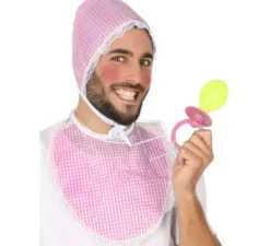 Kit di bebé rosa: cuffia, bavaglio e ciuccio