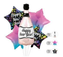 Kit di 5 Palloncini Foil Champagne Happy New Year