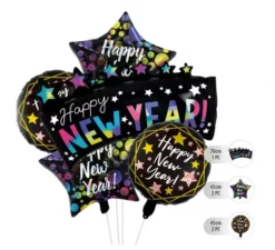 Kit di 5 Palloncini Happy New Year in foil nero