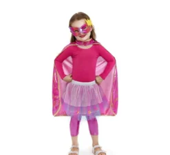 Kit Eroina Rosa per bambini: Mantello, Maschera e Gonna