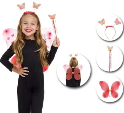 Kit Farfalla Rossa per Bambini: Cerchietto, Bacchetta e Ali