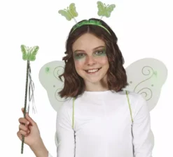 Kit Fata Farfalla Verde: Cerchietto, Bacchetta e Ali 35x40 cm