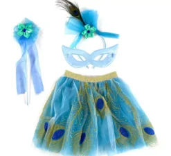Kit fata pavone per bambini: tutù, maschera, copricapo e bacchetta