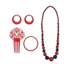 Kit Flamenco rosso e nero: Collana, Orecchini, Bracciale e Pettine