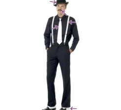 Kit gangster: bretelle, cravatta, cappello, leggings e baffi