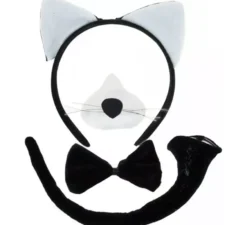 Kit Gatto Bianco e Nero: Cerchietto, Naso, Papillon e Coda