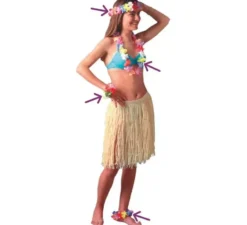 Kit hawaiano: bracciale, cavigliera, collana e corona di fiori