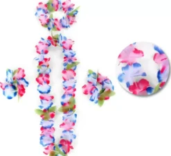 Kit Hawaii Blu e Rosa: Collana, Bracciali e Copricapo