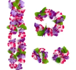 Kit Hawaii Floreale Lilla: Collana, Bracciali e Copricapo