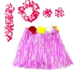 Kit Hawaii Fucsia: Gonna, Collana, Bracciali e Copricapo per bambine dai 3 ai 6 anni