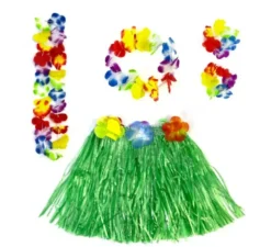 Kit Hawaii Verde: Gonna, Collana, Bracciali e Copricapo