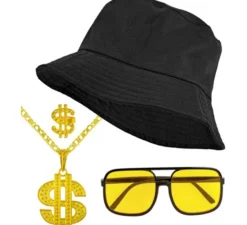Kit Hip Hop anni '90: cappello, occhiali, collana e anello