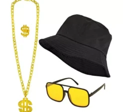Kit Hip Hop anni '90: cappello, occhiali, collana e anello