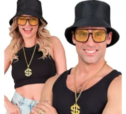 Kit Hip Hop anni '90: cappello, occhiali, collana e anello