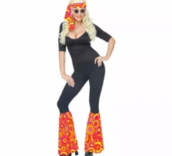 Kit Hippie anni '70 Orange Bubbles per adulti: fascia per capelli e scaldamuscoli