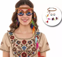Kit Hippie: occhiali, orecchini e cerchietto con piume