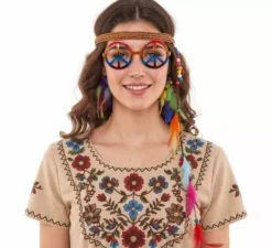 Kit Hippie: occhiali, orecchini e cerchietto con piume