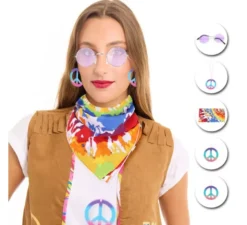Kit Hippie per Adulti: Occhiali, Foulard e Collana in diversi colori