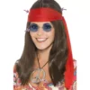 Kit hippy: parrucca, occhiali, medaglione e nastro rosso