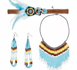 Kit indiano nativo: collana, orecchini e nastro
