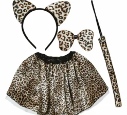 Kit leopardo classico per bambini: fascia per capelli, fiocco, coda e gonna
