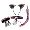 Kit leopardo nero e fucsia adulto: fascia per capelli, collana, polsini e coda