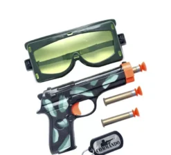 Kit militare: pistola, proiettili, occhiali e piastra