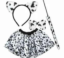 Kit Mucca Maculata per bambini: fascia per capelli, fiocco, coda e gonna