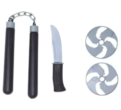 Kit ninja: nunchaku, coltello e 2 stelle