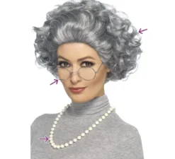 Kit nonna: parrucca, occhiali e collana di perle
