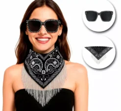 Kit per addio al nubilato nero per donne: sciarpa e occhiali