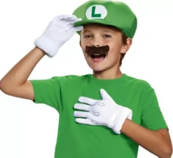 Kit per bambini Luigi Super Mario Nintendo: berretto, guanti e baffi