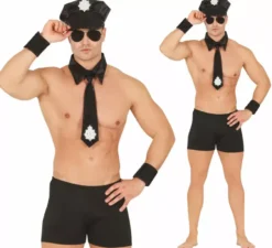 Kit per spogliarello della polizia per adulti: cappello, cravatta e braccialetto