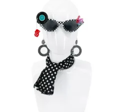 Kit pin up anni '50 nero: occhiali, orecchini e sciarpa