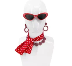 Kit Pin Up Anni '50 Rosso: Occhiali, Orecchini e Sciarpa