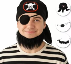 Kit pirata: bandana, benda sull'occhio e barba